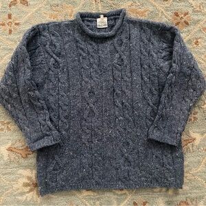 Bonner Of Ireland Wool Fisherman Knit Heather Blue Sweater Size Medium Aran VTG